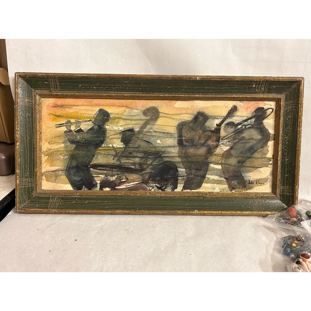 Vintage jazz quartet pastel/watercolor painting 1940’s Abe Kroll